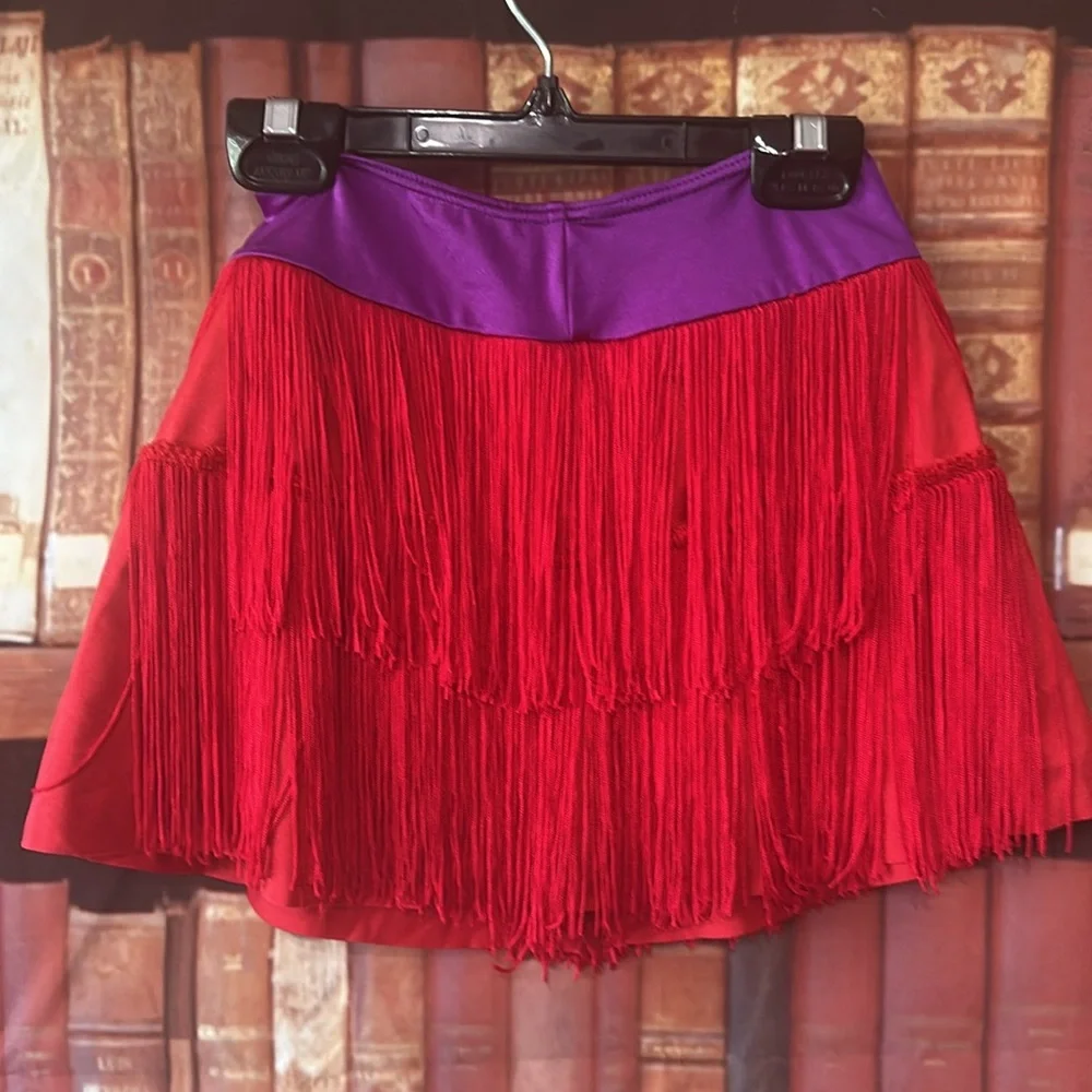 Weissman Red Fringe Dance Costume Skirt Purple Waist CL Child Large